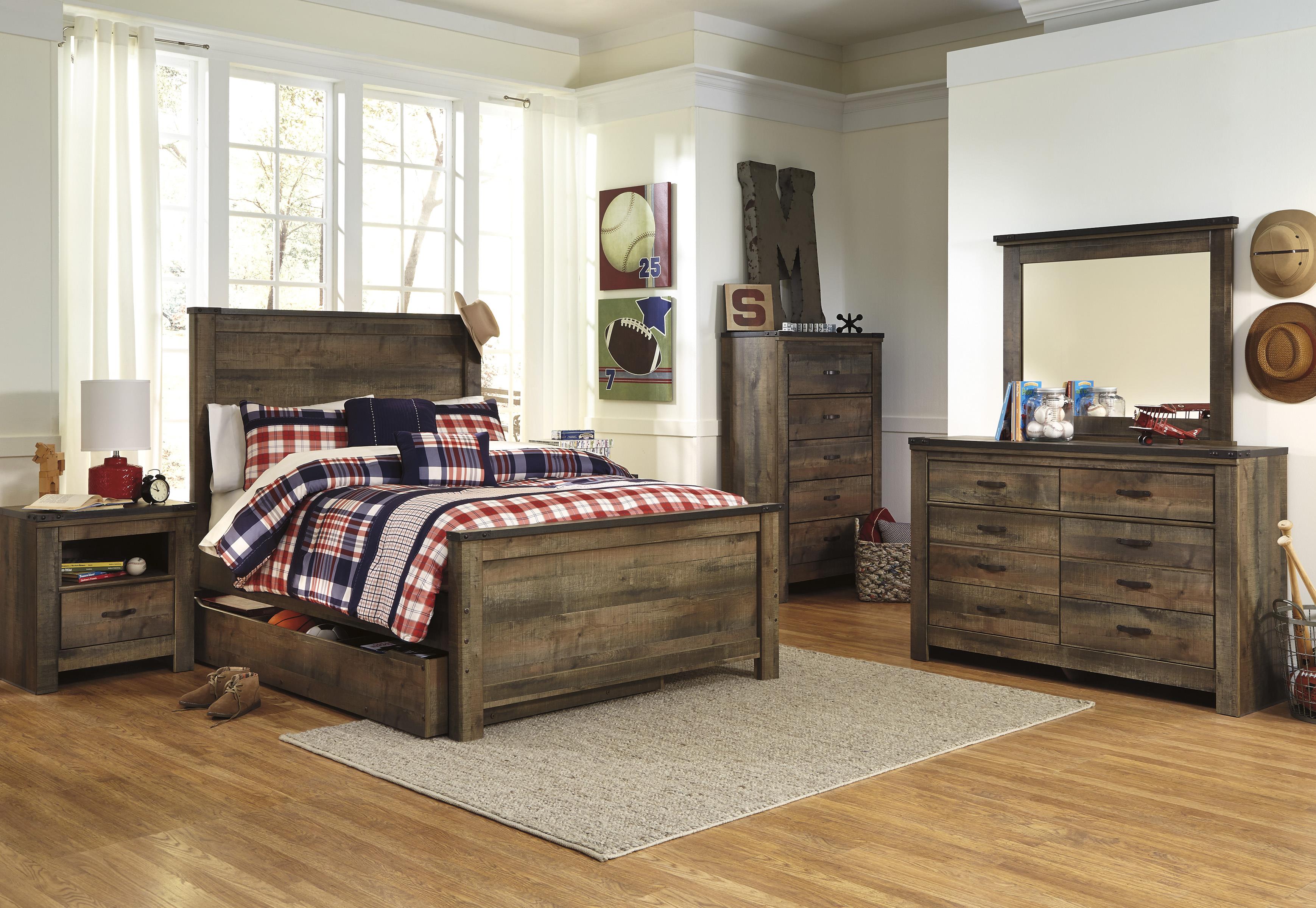 Signature Design by Ashley Trinell Rustic Look Full Panel Bed with